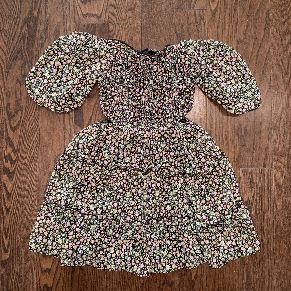 Art Class Black and Pink Floral Kids Dress w/ Cut Outs